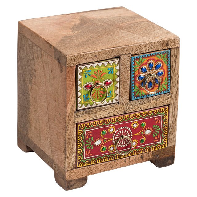 Hand Painted Mango Wood 3 Drawer Chest - STC639 - Uneeka