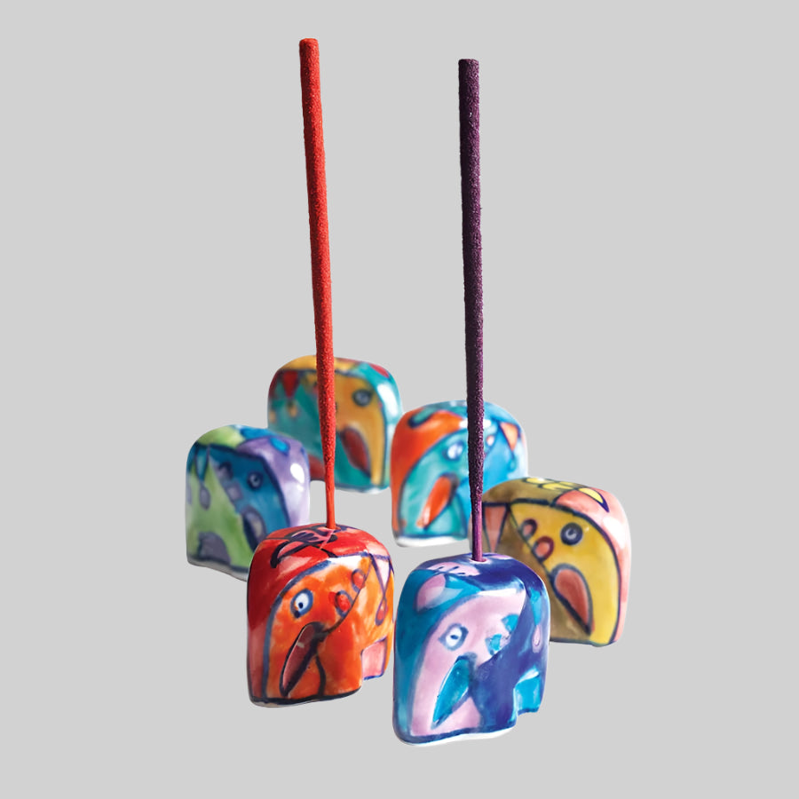 Hand Painted Mini Ceramic Elephant Incense Holder - IH7 - Uneeka