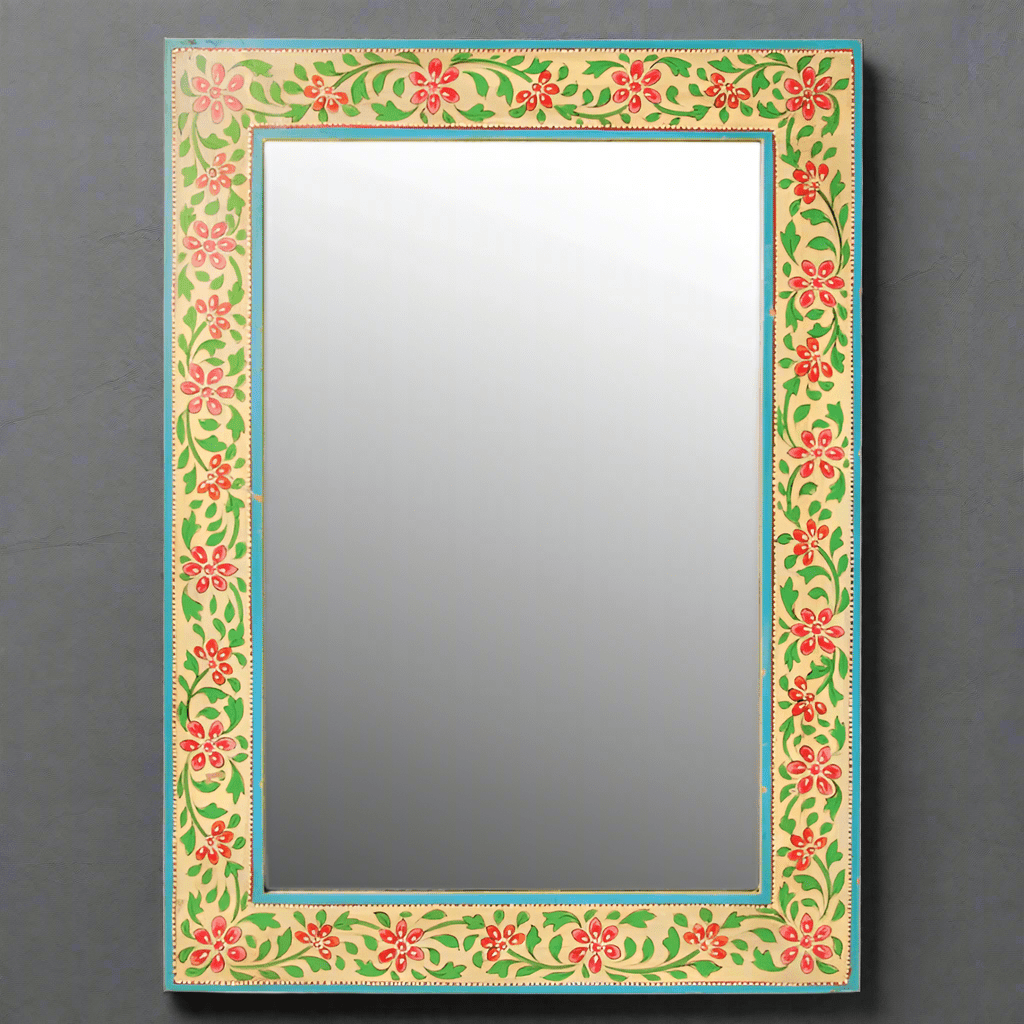 Hand Painted Red & Yellow Floral Wooden Wall Mirror - MR41 - Uneeka