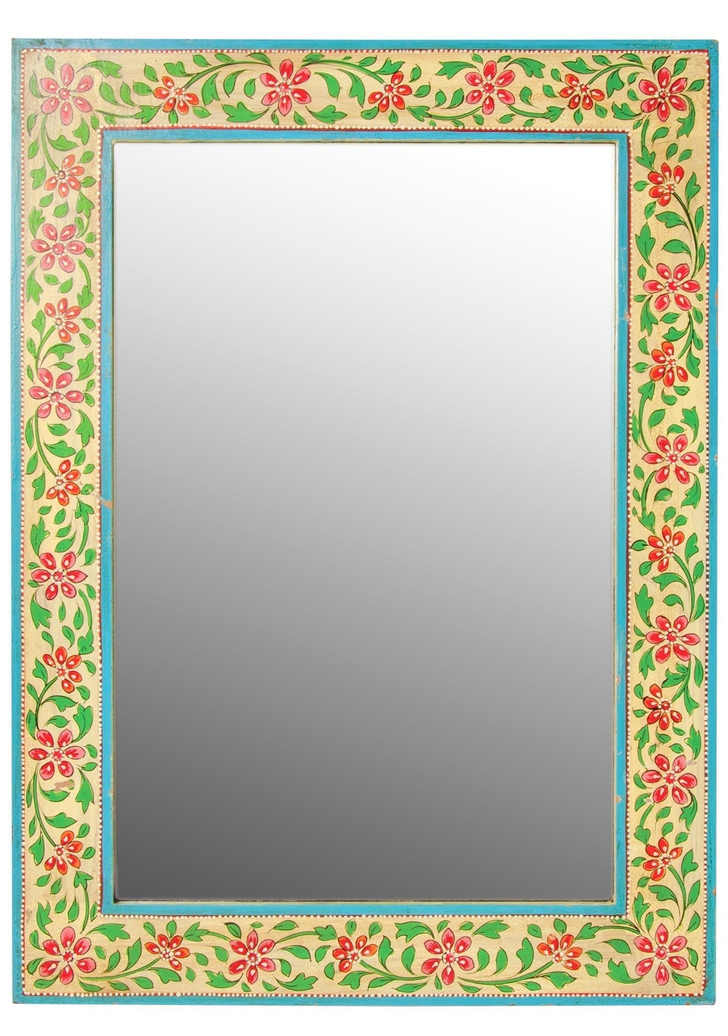 Hand Painted Red & Yellow Floral Wooden Wall Mirror - MR41 - Uneeka