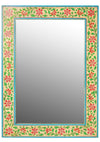 Hand Painted Red & Yellow Floral Wooden Wall Mirror - MR41 - Uneeka