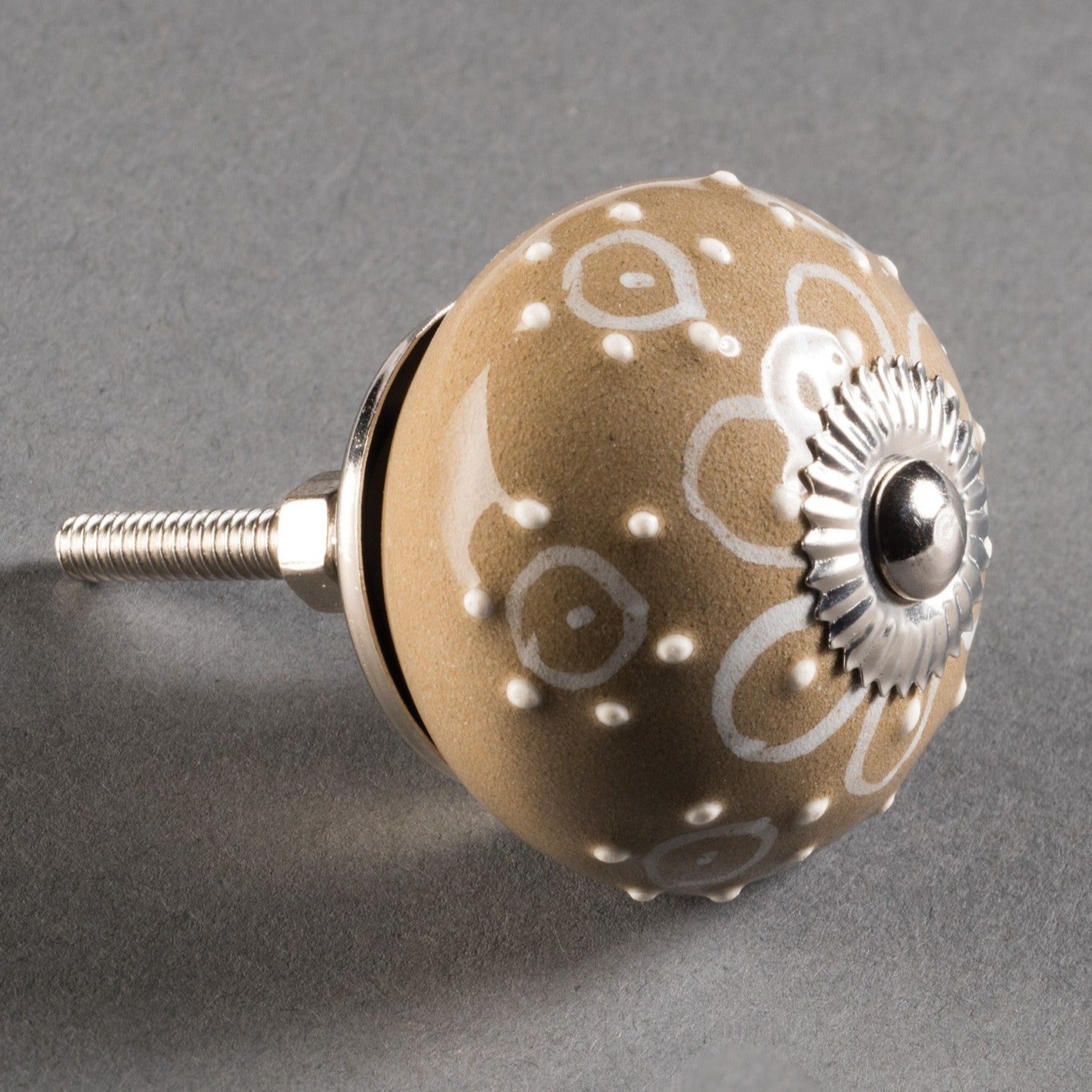 Hand Painted Taupe Flower Ceramic Doorknob - DK62TP - Uneeka