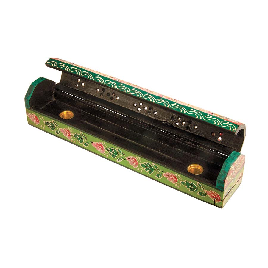 Hand Painted Wooden Incense Rectangular Box - IB250 - LM - Uneeka