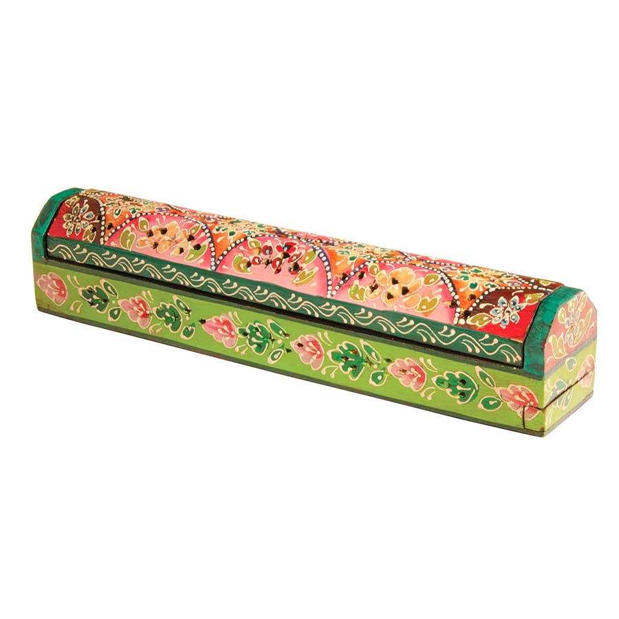 Hand Painted Wooden Incense Rectangular Box - IB250 - LM - Uneeka