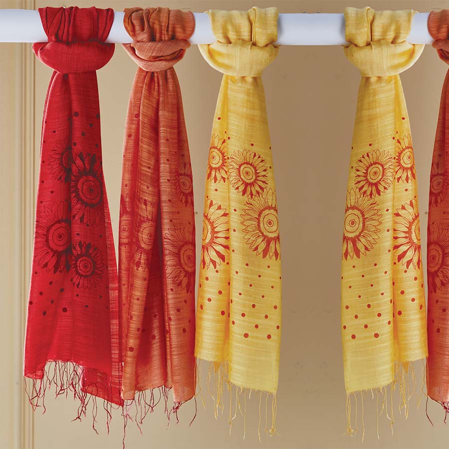 Hand Printed Sunflower Scarf - SC165Red - Uneeka