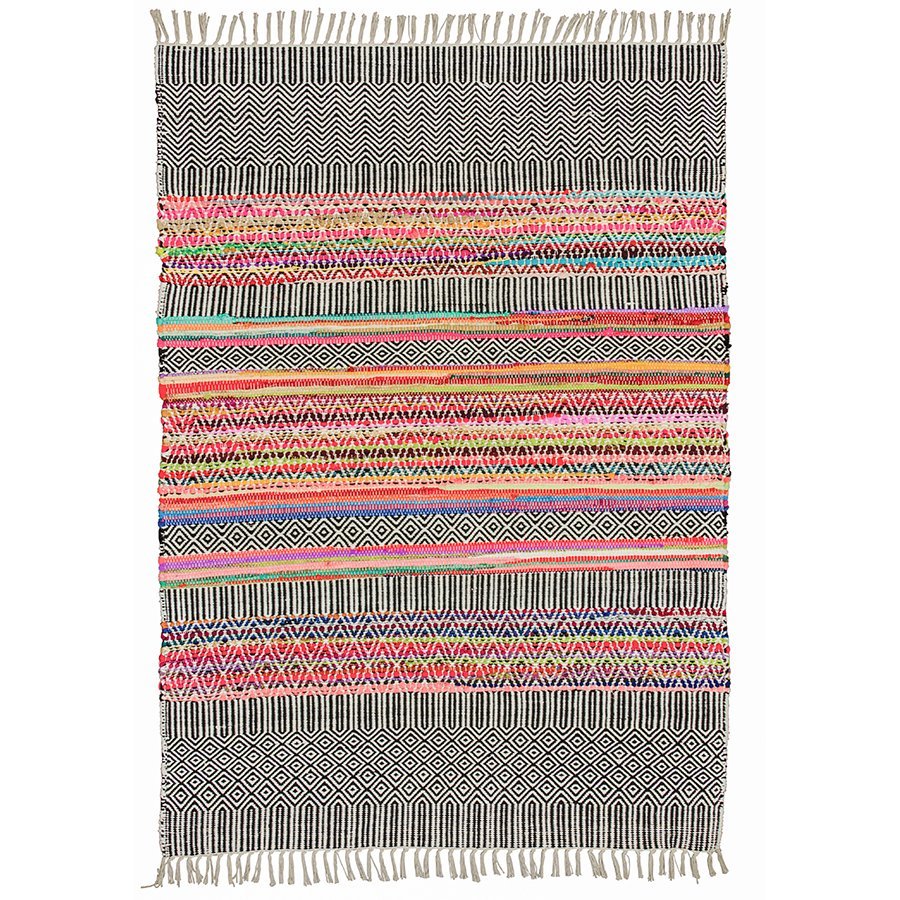 Handloom Recycled Geometric Mixed Pattern Indian Rug - R29135 - Uneeka
