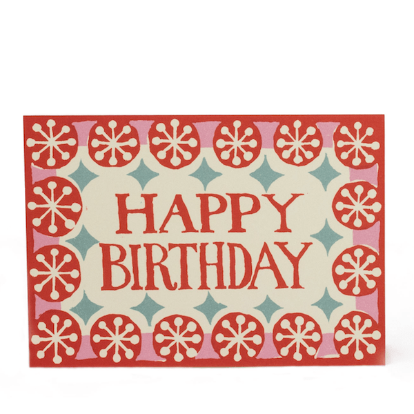 Happy Birthday Patterned Pink Border Greetings Card - CRDA6 HBY coral - Uneeka