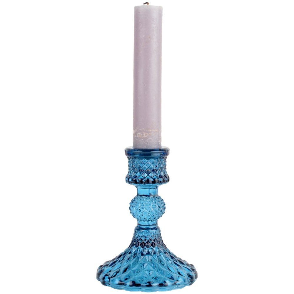 Harlequin Blue Glass Candlestick - B8211 - Uneeka