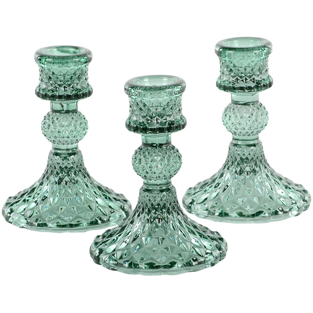 Harlequin Green Glass Candlestick - B836 - Uneeka