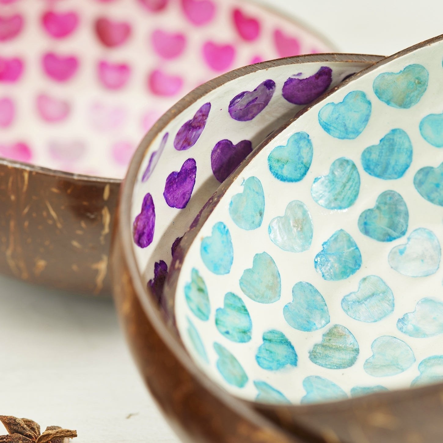 Heart Pattern Coconut Shell Trinket Dish - BW21 - PINK - Uneeka