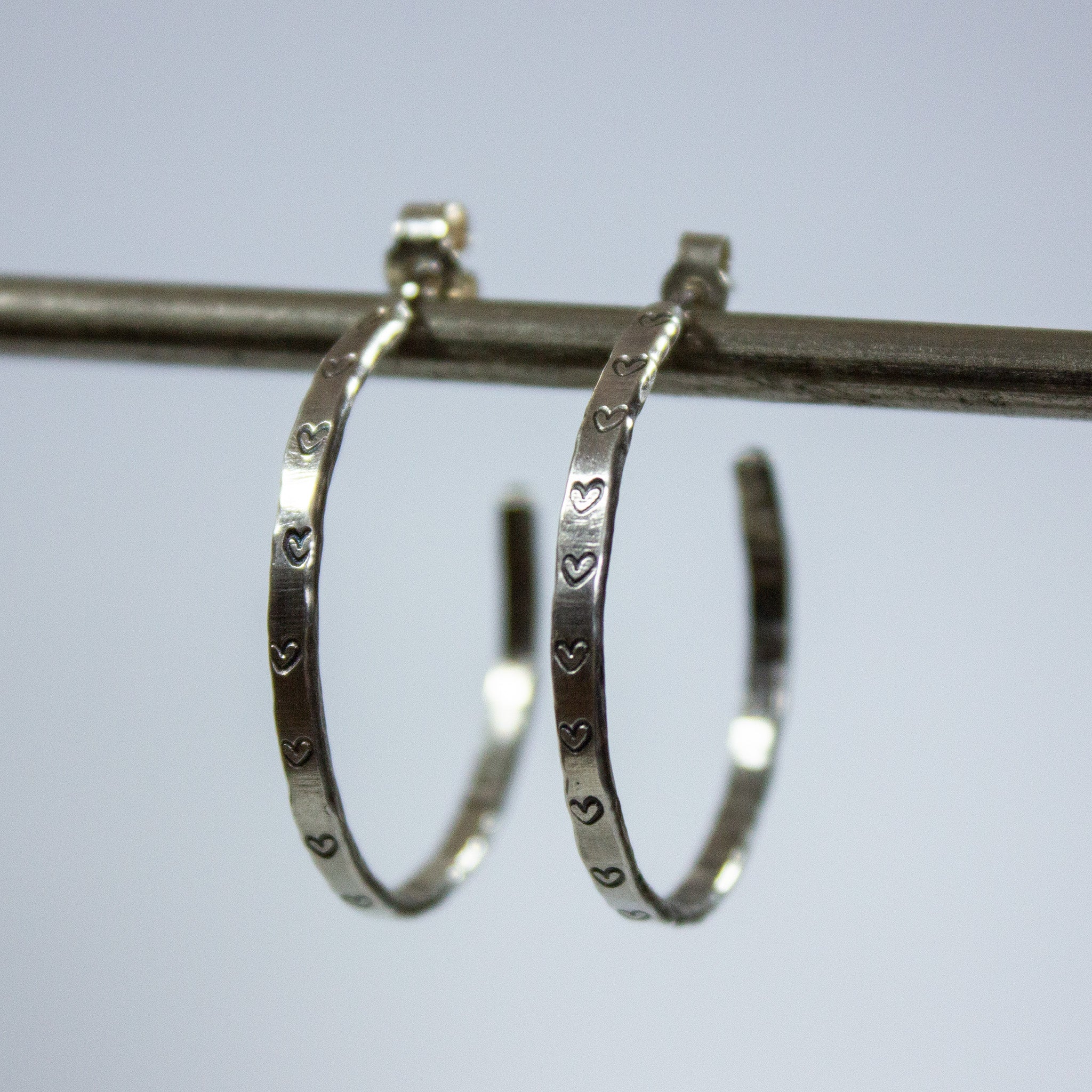 Heart Stamped C Shape Hoop Stud Earrings - Uneeka