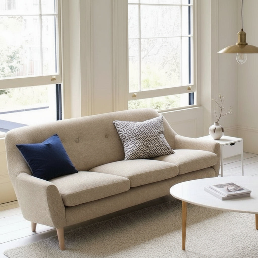 Hepburn 3 Seater Upholstered Fabric Sofa - Made To Order - J Brown Chamonix - 293 Linen - HEP3 - Uneeka