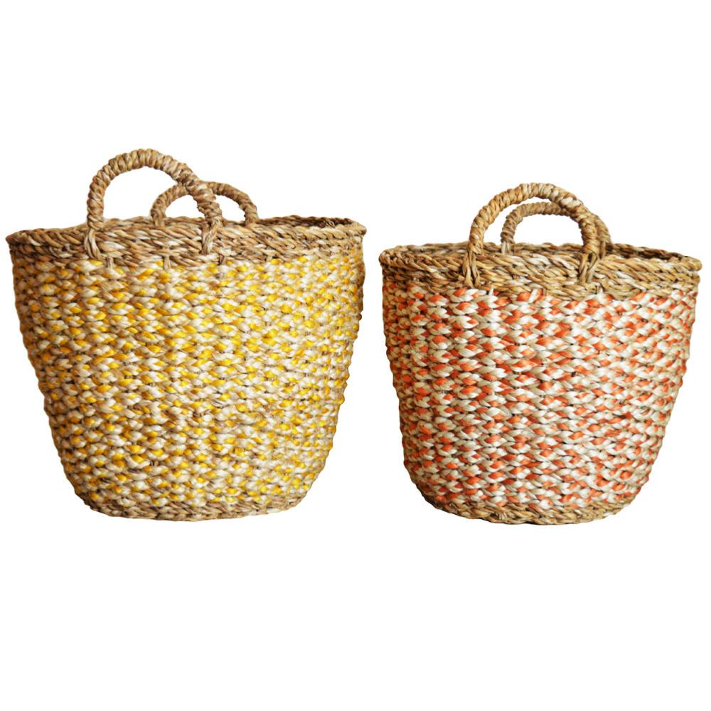 Hogla Colourful Seagrass Basket with Handles - CJW021 - Y - Uneeka