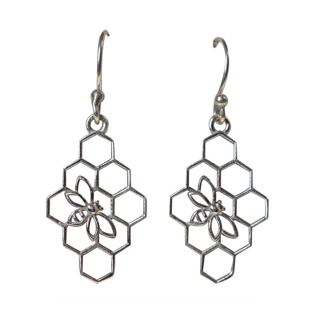 Honeycomb & Bee Silver Earrings - ASH2250 - Uneeka