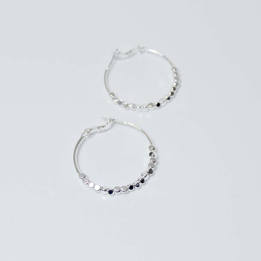 Hoops With Small Metal Beads Earrings - CE - 0621 - SL - Uneeka