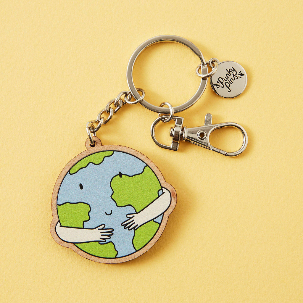 Hug The Earth Wooden Eco Keyring* - EA - KEY01 - Uneeka