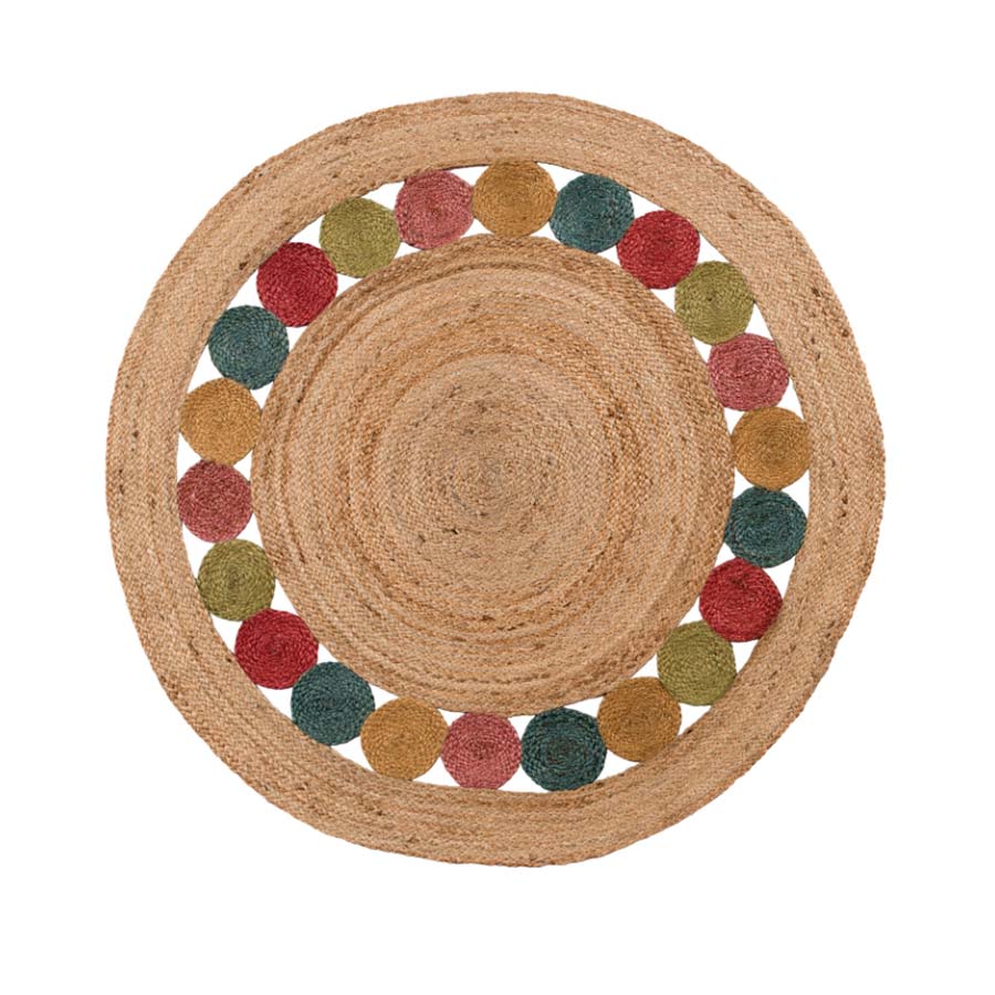 Multi Round Rug Hyde Jute Multi Circles Rug | Handwoven Round Floor Rug | Uneeka