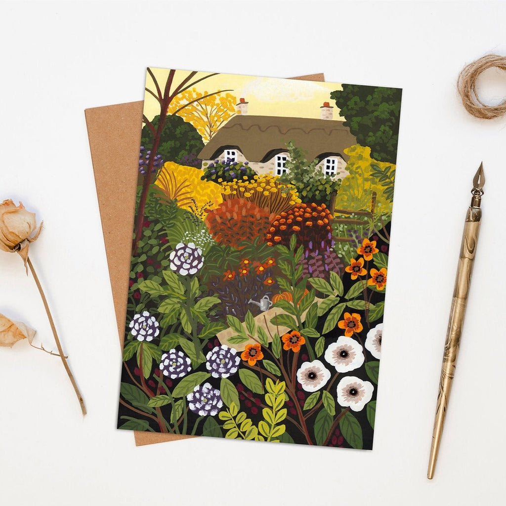 Illustrated Autumn Cottage Greetings Card - Autumn Cottage - Uneeka