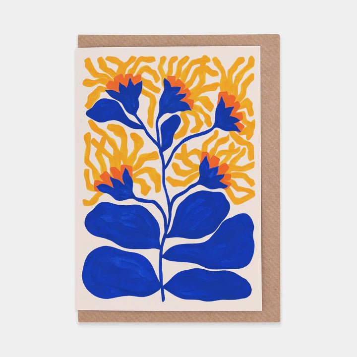 Illustrated Blue & Yellow Wildflowers Greetings Art Card - LL - 53 - Uneeka