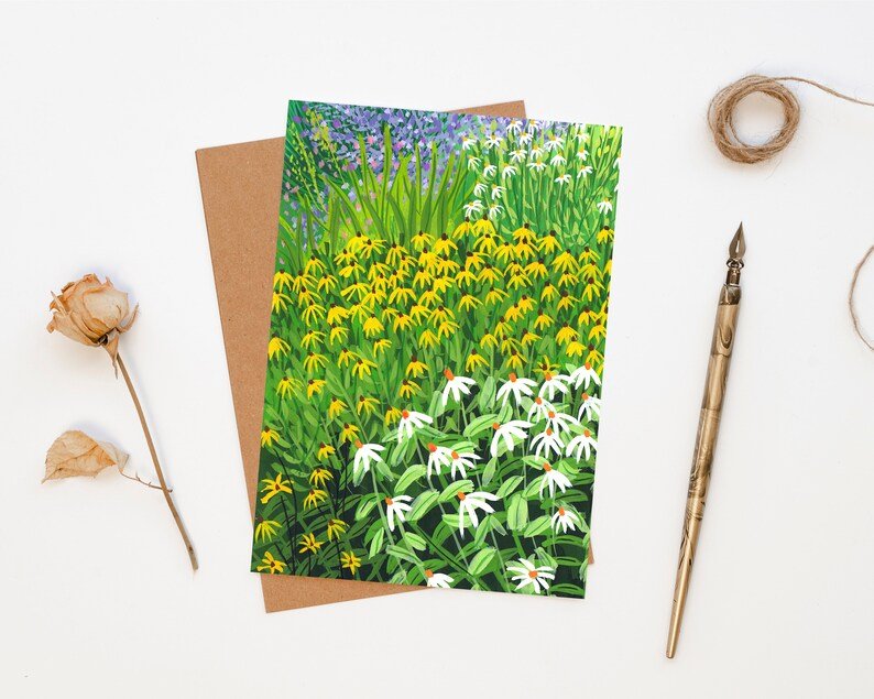 Illustrated Echinacea Garden Greeting Card - Echinacea - Uneeka