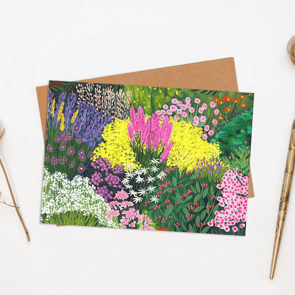 Illustrated Flower Hedgerow Greeting Card - Botanical Flower Garden Greeting Card - Uneeka