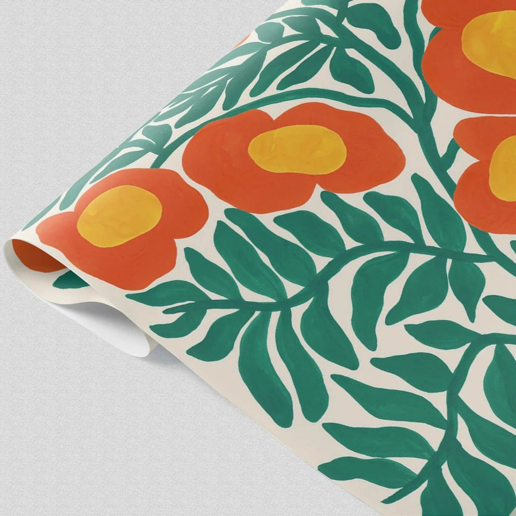 Illustrated Orange Flowers Gift Wrap - LL - GW - 52 - Uneeka