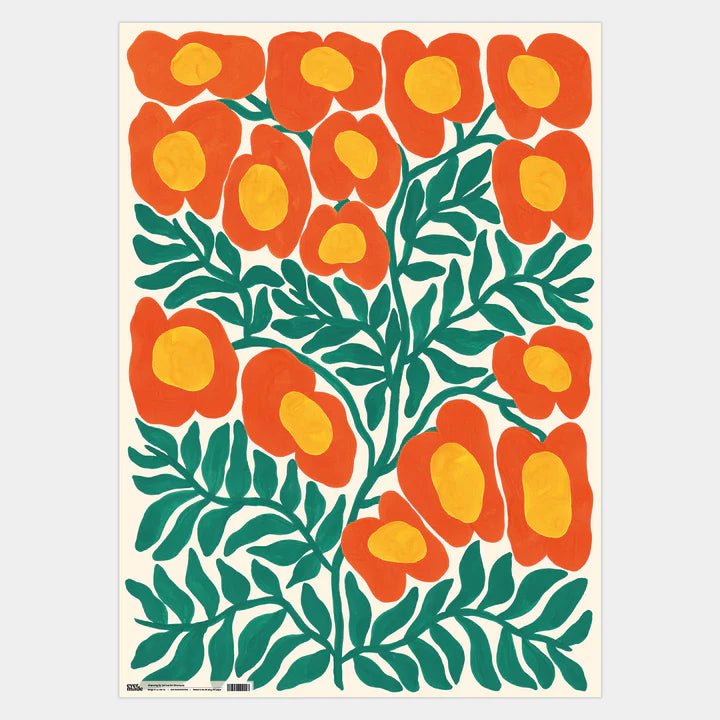 Illustrated Orange Flowers Gift Wrap - LL - GW - 52 - Uneeka