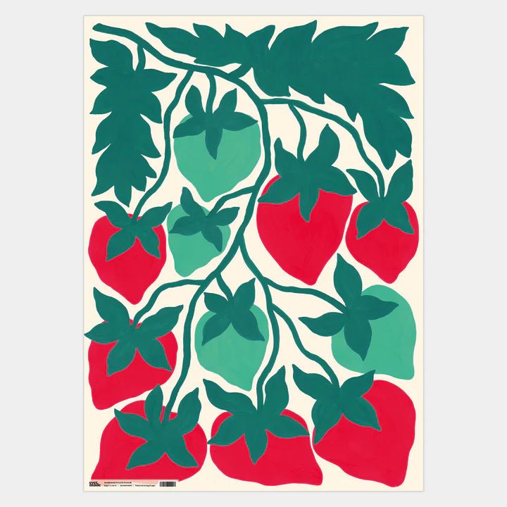 Illustrated Red & Green Strawberries Gift Wrap - LL - GW - 35 - Uneeka