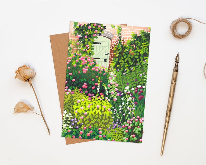 Illustrated Rose Cottage Garden Greeting Card - Rose Cottage - Uneeka