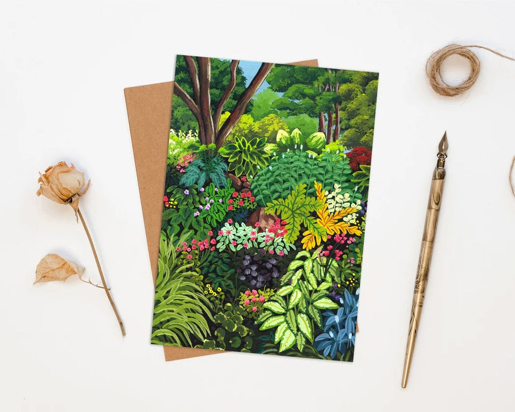 Illustrated Shaded Tropical Garden Greetings Card - Shaded Tropical - Uneeka