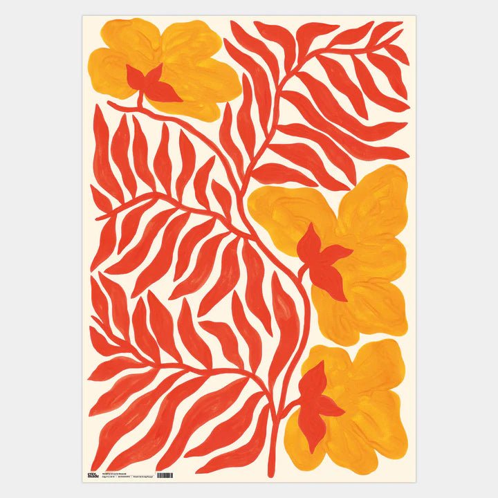 Illustrated Warm Orange Wildflowers Gift Wrap - LL - GW - 55 - Uneeka