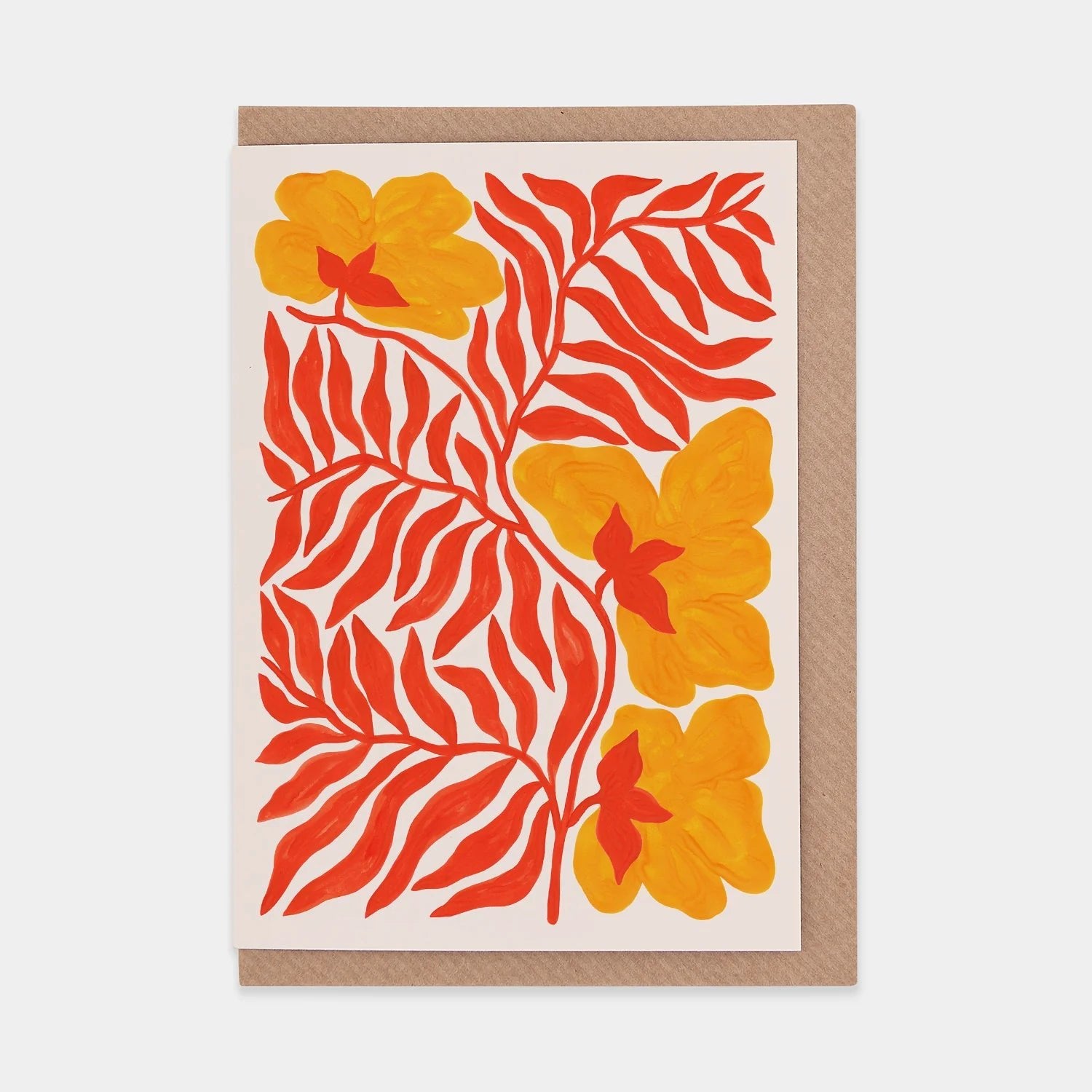 Illustrated Warm Orange Wildflowers Greetings Art Card - LL - 55 - Uneeka