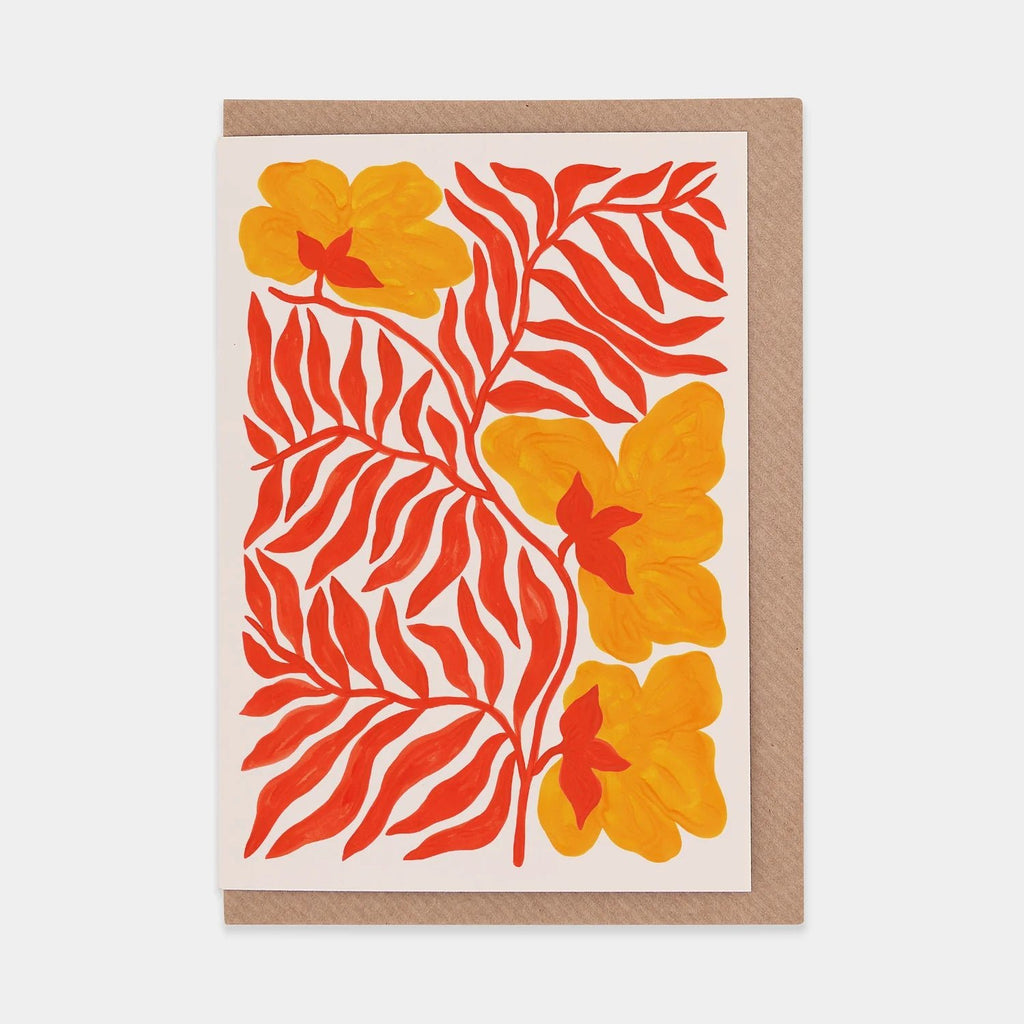 Illustrated Warm Orange Wildflowers Greetings Art Card - LL - 55 - Uneeka