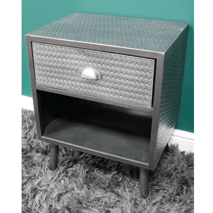 Industrial Bedside Cabinet with Shelf and Drawer - 8065 - Uneeka