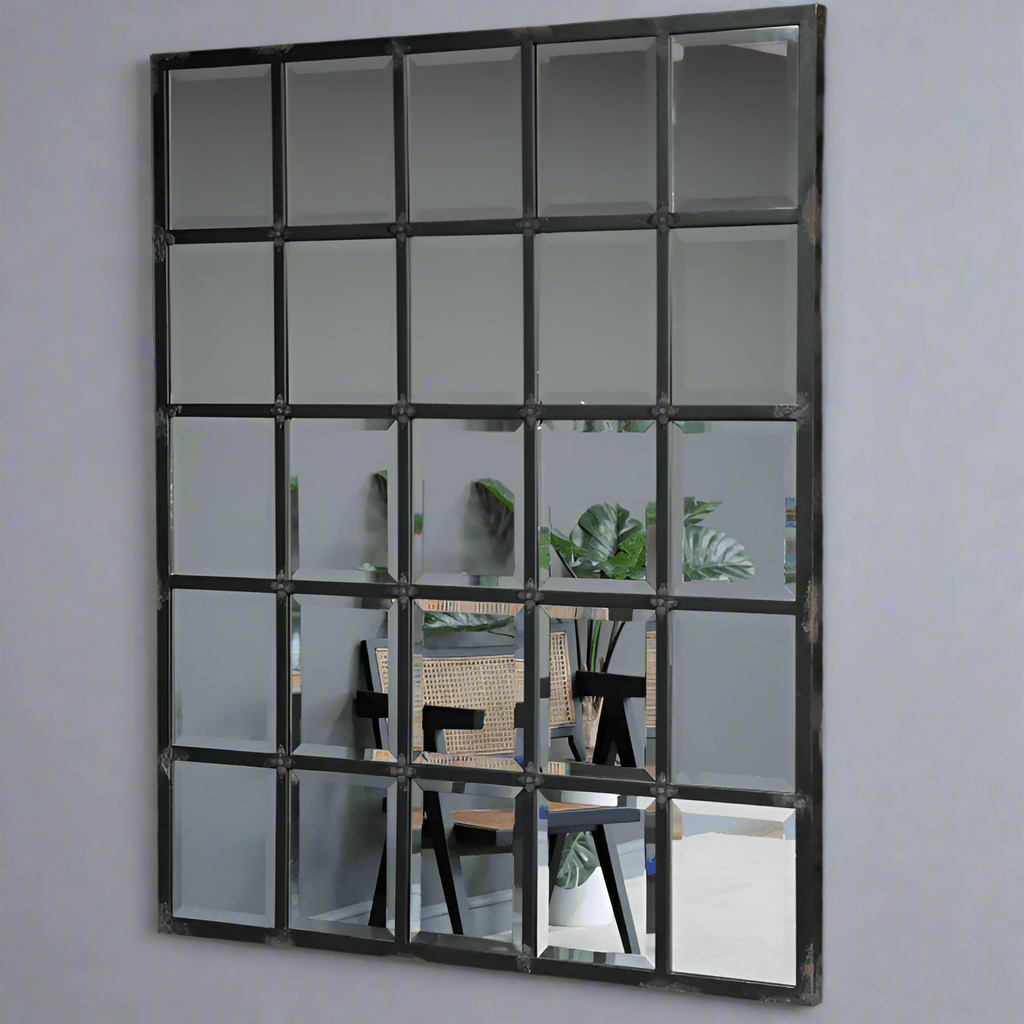 Industrial Rustic Black Frame Window Style Mirror - 6686 - Uneeka