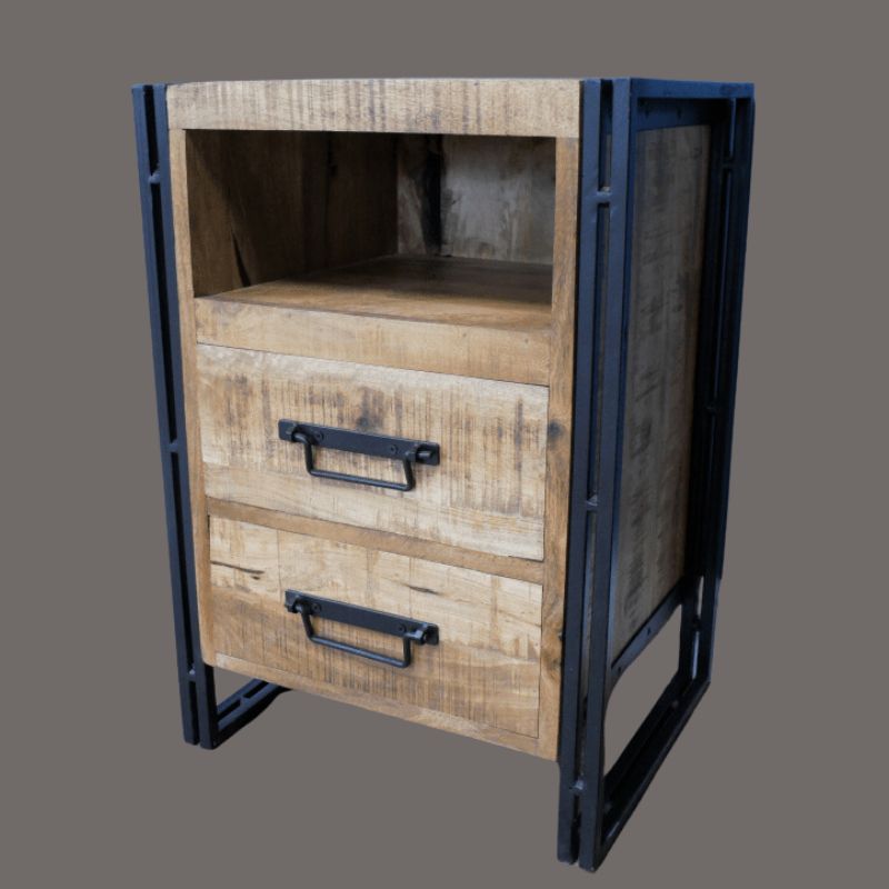 Industrial Wood & Metal Frame Bedside Cabinet - 8080 - Uneeka