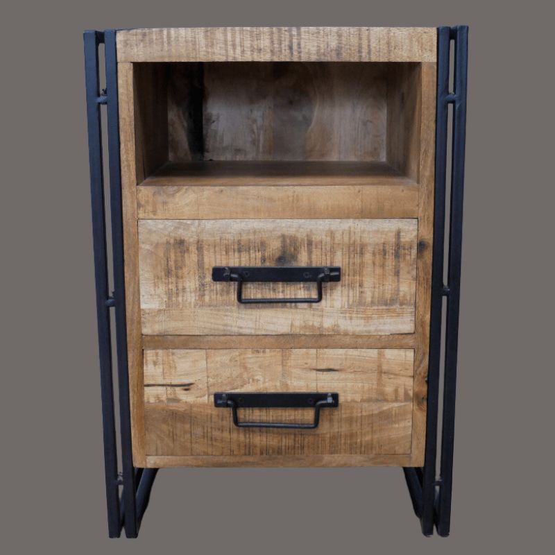 Industrial Wood & Metal Frame Bedside Cabinet - 8080 - Uneeka