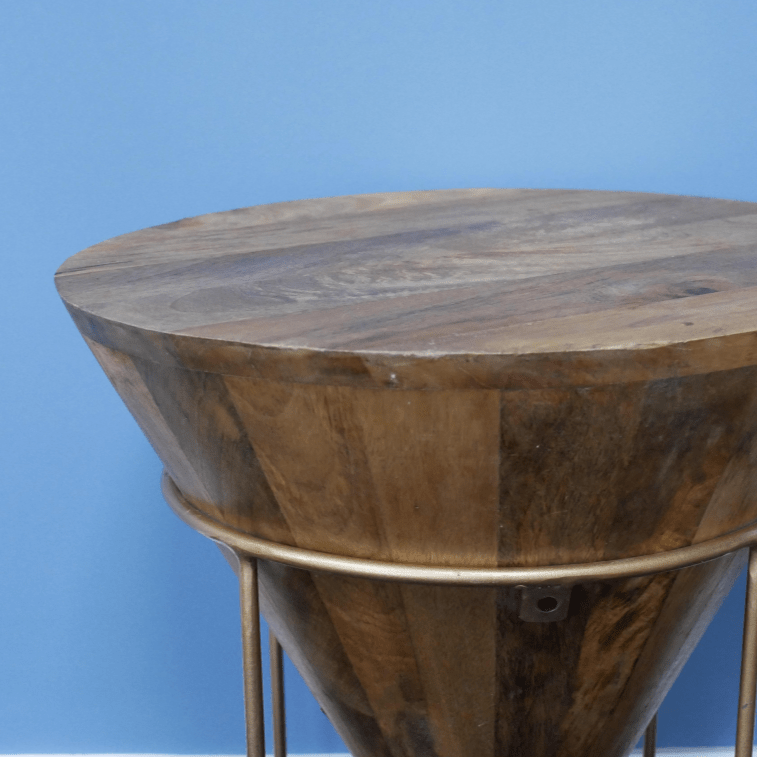 Iron & Mango Wood Conical Side Table - 7741 - Uneeka