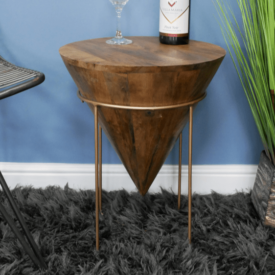 Iron & Mango Wood Conical Side Table - 7741 - Uneeka