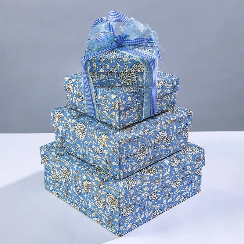 Jaipur Floral Square Gift Box - GBX4002 - BLUE - SMALL - GIFT - Uneeka