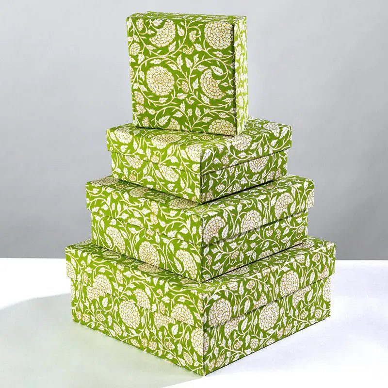 Jaipur Floral Square Gift Box - GBX4002 - GREEN - SMALL - GIFT - Uneeka