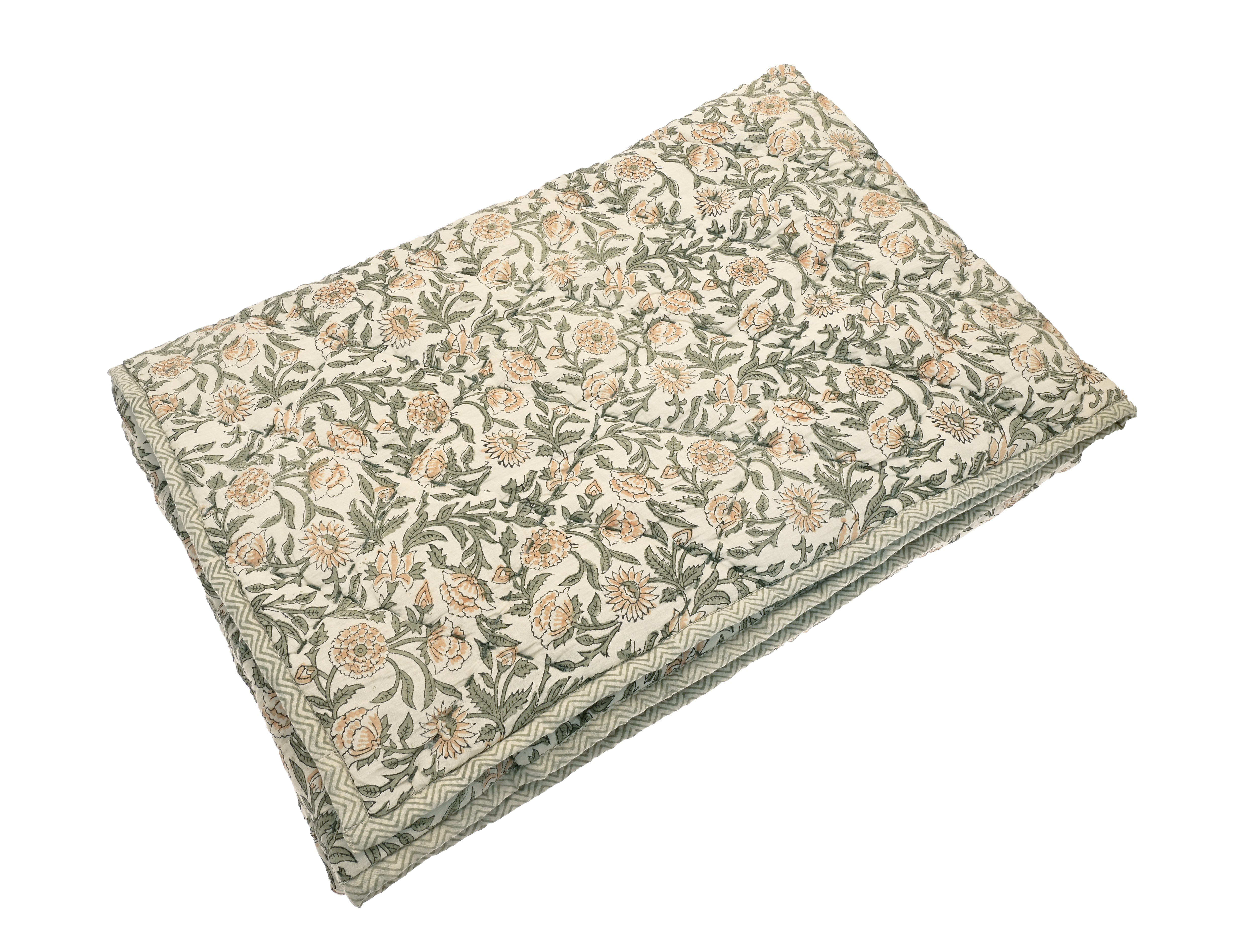 Jaipur Hand Block Printed Kantha Bedcover - JHPQR - Uneeka