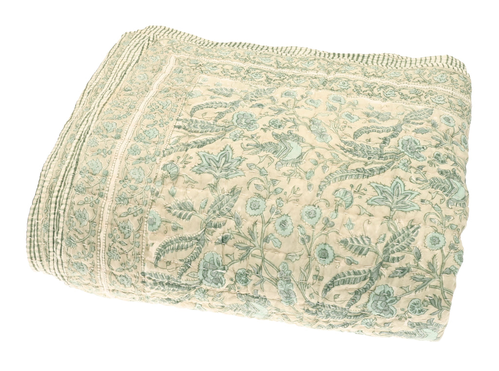 Jaipur Olive Hand Block Printed Bedcover - JHPQO - Uneeka