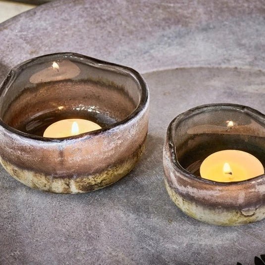 Janka Organic Shape Charcoal Glass Tealight Holder - JT1301 sml - Uneeka