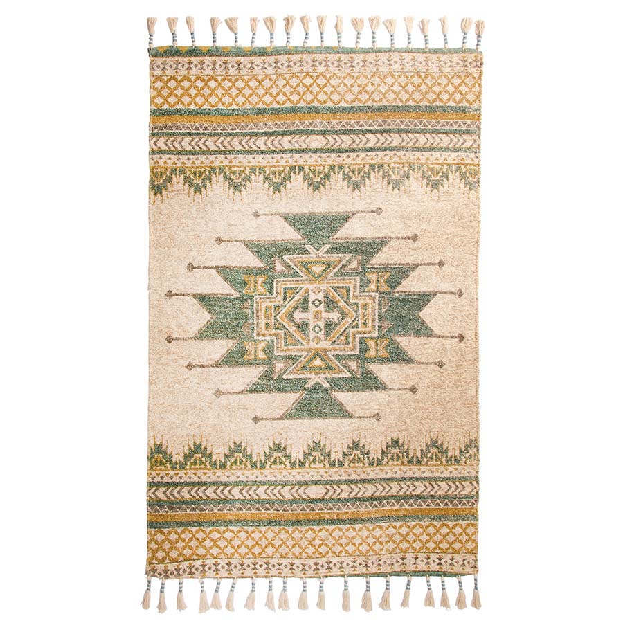 Jude Printed Rug With Tassels - R18735 GN - Uneeka