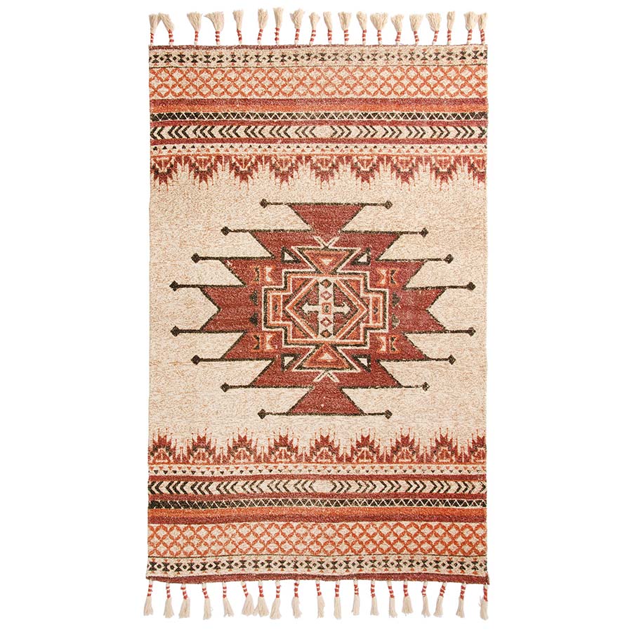 Jude Printed Rug With Tassels - R18735 RED - Uneeka