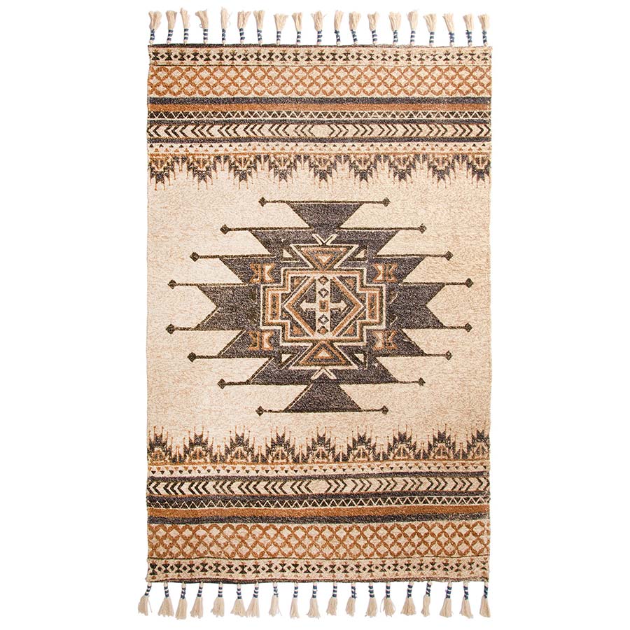 Jude Printed Rug With Tassels - R18735 BK - Uneeka