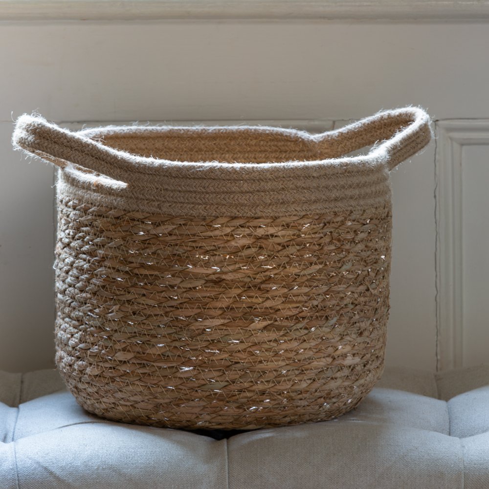 Jute and Straw Basket Jute Rope Rim - LIN21760 - Uneeka