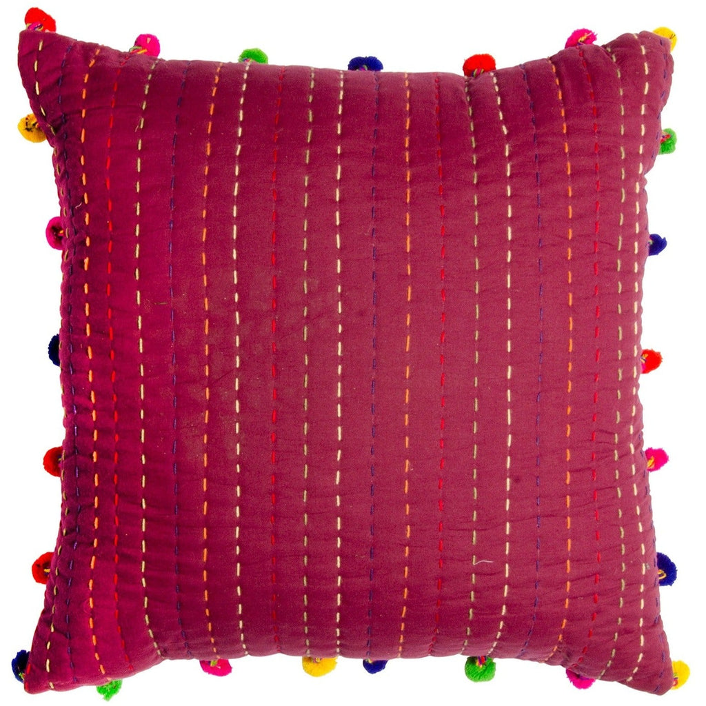 Kantha Pom - Pom Edge Cushion - cc407W - Uneeka