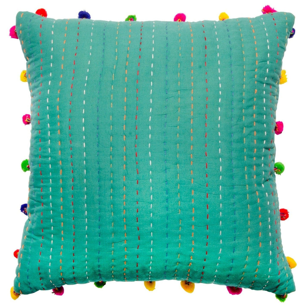 Kantha Pom - Pom Edge Cushion - cc407SG - Uneeka